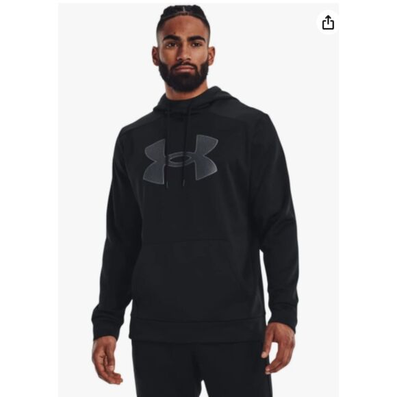 Under Armour Sweatshirt Hoodie Fleece Size XL Black Loose Fit Big Logo Men's - Picture 2 of 6